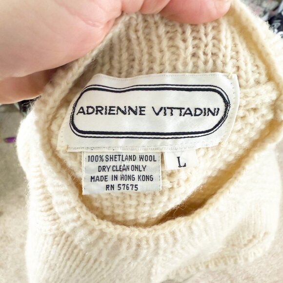 Vintage Adrienne Vittadini	Cream Shetland Wool Sweater Women's Size XS EUC - Picture 7 of 9